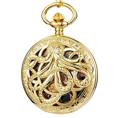 GSZCCZS Gold Octopus Mechanische Taschenuhr Dampfschand-Wind-Flip-Uhr-Uhr mit CFOR Men Women Collection/B von GSZCCZS