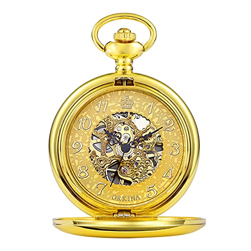 GSZCCZS Goldener Splitter Glatte automatische mechanische Taschenuhr Kette Handwickel hohl Taschenuhr für Männer Frauen von GSZCCZS