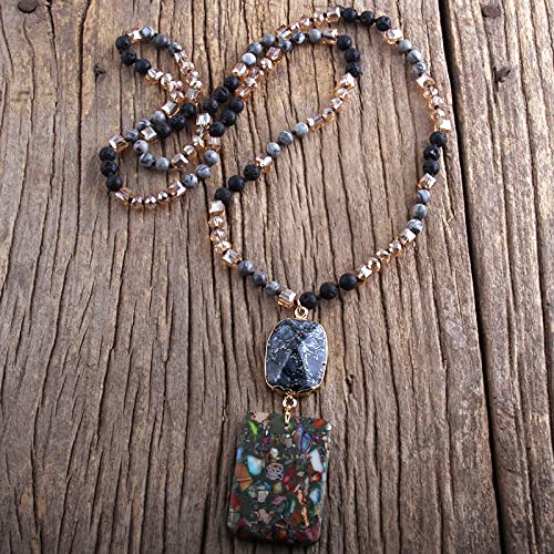 GSZCCZS Modeschmuck Natursteine ​​Kristall Stein knotted halb kostbar Stein Boho Multi -Anhänger Halskette Frauen Geschenk von GSZCCZS