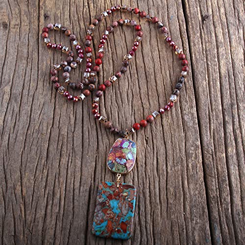 GSZCCZS Modeschmuck Natursteine ​​Kristall Stein knotted halb kostbar Stein Boho Multi -Anhänger Halskette Frauen Geschenk von GSZCCZS