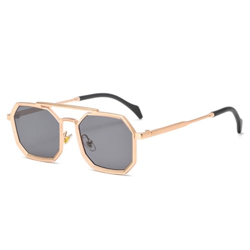 GSZCCZS Retro Doppelbrücken Polygon quadratische Damen-Sonnenbrille Mode Metallrahmen Spiegelschattierungen UV400 Herren-Sonnenbrille, Goldgrau, Einheitsgröße GSZCCZS Retro Doppelbrücken Polygon quadratische Damen-Sonnenbrille Mode Metallrahmen Spiegelschattierungen UV400 Herren-Sonnenbrille, Goldgrau, Einheitsgröße von GSZCCZS