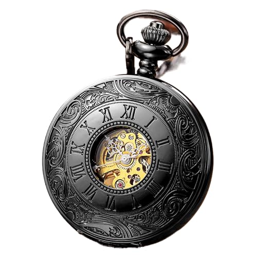 GSZCCZS Retro Handwind Mechanische Taschenuhr -Kette Larkette Dial Hollow Steampunk Skelett Männer Frauen Herren Uhr Uhren Box von GSZCCZS