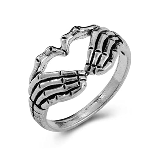 GSZCCZS Retro -Männer und Frauen lieben Herz Geste Skelett Hände Ring Punk Style Hell Ghost Finger Altes Silber GSZCCZS Retro -Männer und Frauen lieben Herz Geste Skelett Hände Ring Punk Style Hell Ghost Finger Altes Silber von GSZCCZS