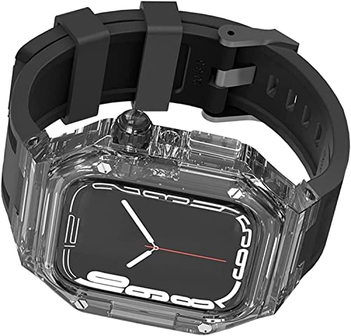 GSZCCZS Transparente PC -Hülle Mod Kit Gummi -Sportband Frauen ， für Serie 8 41mm 40 mm, Mod Kit 44mm Stoßstange Schutzhülle Fluororubber -Gurt Ersatzzubehör von GSZCCZS