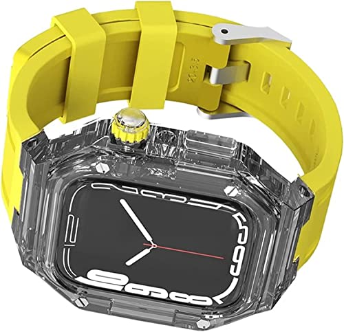 GSZCCZS Transparente PC -Hülle Mod Kit Gummi -Sportband Frauen ， für Serie 8 41mm 40 mm, Mod Kit 44mm Stoßstange Schutzhülle Fluororubber -Gurt Ersatzzubehör von GSZCCZS