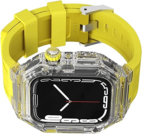 GSZCCZS Transparente PC -Hülle Mod Kit Gummi -Sportband Frauen ， für Serie 8 41mm 40 mm, Mod Kit 44mm Stoßstange Schutzhülle Fluororubber -Gurt Ersatzzubehör von GSZCCZS