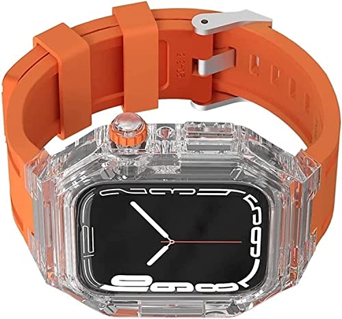 GSZCCZS Transparente PC -Hülle Mod Kit Gummi -Sportband Frauen ， für Serie 8 41mm 40 mm, Mod Kit 44mm Stoßstange Schutzhülle Fluororubber -Gurt Ersatzzubehör von GSZCCZS