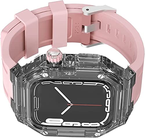 GSZCCZS Transparente PC -Hülle Mod Kit Gummi -Sportband Frauen ， für Serie 8 41mm 40 mm, Mod Kit 44mm Stoßstange Schutzhülle Fluororubber -Gurt Ersatzzubehör von GSZCCZS