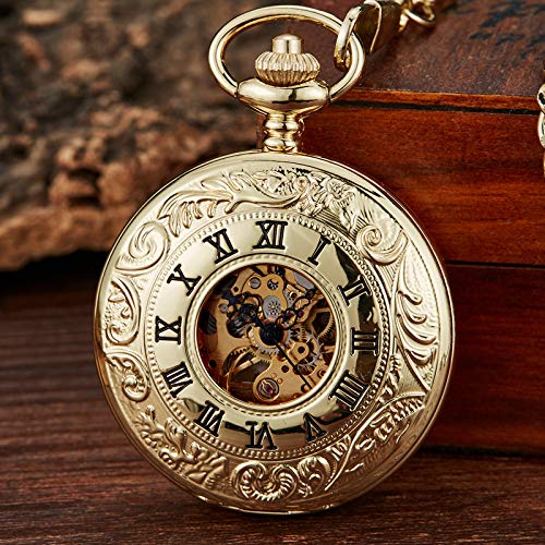 GSZCCZS Vintage 2 Seiten Open Case Automatikmechanische Herren Uhr Doppelgesicht Römischer Zifferblatt Handwindtasche Uhr Kette Geschenk von GSZCCZS