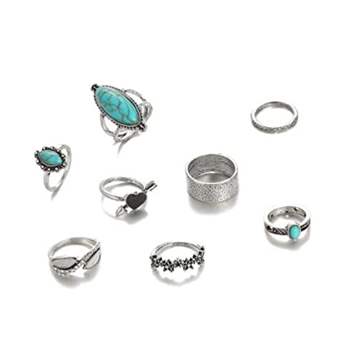 GSZCCZS Vintage Joint Combination Ring Schwarze Liebe Frauen Olive türkis 8-köpfiges Ring-Set für Frauen Mädchen von GSZCCZS