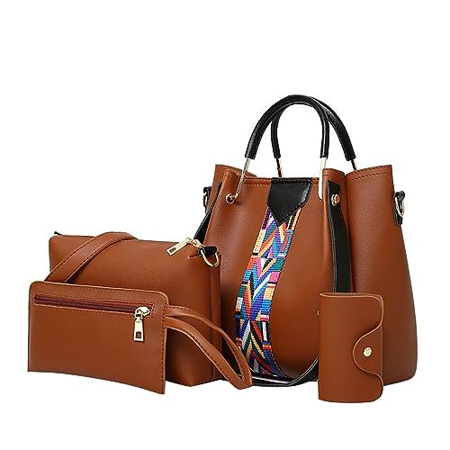 Leder -Rucksackbeutel für Frauen Slingbag für Männer 4pcs Frauen Crossbody Bag Ethnic Printing Retro Muster Handtasche Umhängetasche+Kartenpaket Leder Laptop Tasche Teenager Mädchen Schultaschen von GSZCCZS