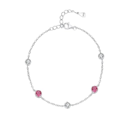 NEU 2025 925 Sterling Silber Dazzling Stift Runde rote CZ -Armband -Linkkette Einstellbar für Frauen Party feines Schmuck Geschenk für Ihr Accessoires Trendy Creative Gift von GSZCCZS