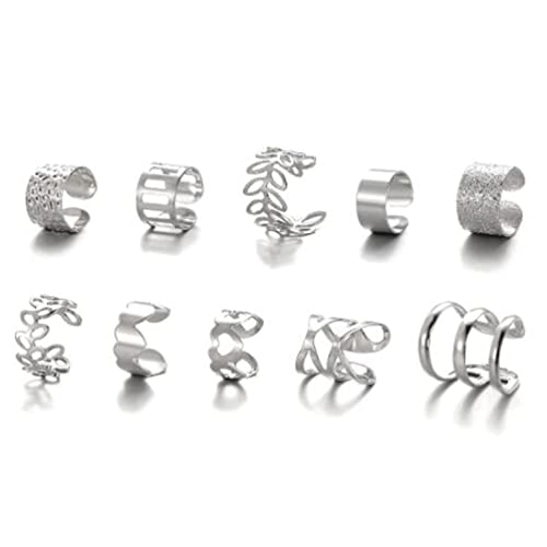 Personalisierte silberne Hohlblatt Liebe C-förmige Ohrclip ohne Ohrloch-Ohrhörer-Clip-Ohrring-Set für Frauen 10 Stück von GSZCCZS