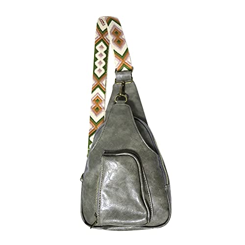 Bauchtasche Damen Brusttasche Leder, Crossbody Bag Damen Breiter Gurt, Sling Bag Boho Stil Kleine Umhängetasche mit Reißverschluss und Schultergurt Frauen für Outdoorsport Reisen Einkaufen,Braun von GSenhui