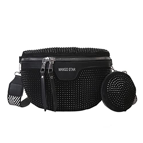 Crossbody Bag Damen Breiter Gurt, Bauchtasche Damen Leder mit Geldbörse, Strass Glänzende Umhängetasche mit Abnehmbar Schultergurt, Diamanten Handy Tasche Frauen von GSenhui