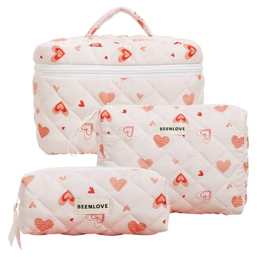 GSenhui 3pcs Kosmetiktasche Damen Gesteppte Kulturtasche Set Make up Bag Aesthetic Cosmetic Bag Blumen Tragbare Schminktasche mit Blumenmuster Kulturbeutel für Mädchen Frauen von GSenhui