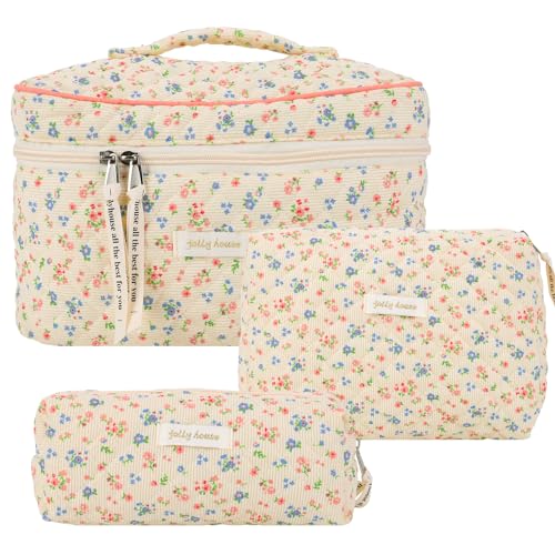 GSenhui 3pcs Kosmetiktasche Damen Reise Kulturbeutel Set Damen Gesteppte Kulturtasche mit Blumenmuster,Make up Bag Aesthetic Blumen Schminktasche Cosmetic Bag für Mädchen Frauen von GSenhui