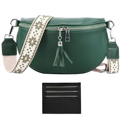 GSenhui Bauchtasche Damen Crossbody Bag Breiter Gurt Gürteltasche Damen Veganes Leder mit Reißverschluss Klein Geldbörse für Frauen Arbeiten Reisen Schwarz von GSenhui