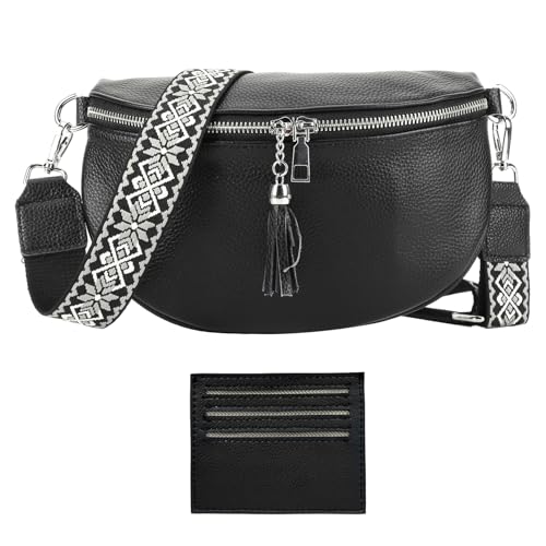 GSenhui Bauchtasche Damen Crossbody Bag Breiter Gurt Gürteltasche Damen Veganes Leder mit Reißverschluss Klein Geldbörse für Frauen Arbeiten Reisen Schwarz von GSenhui