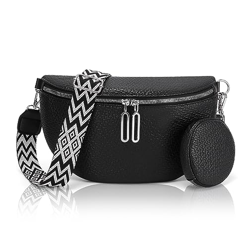 GSenhui Bauchtasche Damen Leder Crossbody Bag Groß Brusttasche Damen Stylisch Gürteltasche Schwarz mit Klein Geldbörse für Reisen Arbeiten von GSenhui