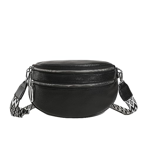 GSenhui Bauchtasche für Damen Crossbody Bag Damen Breiter Gurt Veganes Leder Gürteltasche Schultertasche Umhängetasche Damen Gross mit Abnehmbarer Schultergurt Schwarz von GSenhui