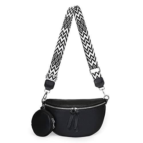 GSenhui Bauchtasche Damen Stylisch Gürteltasche Umhängetasche Klein Crossbody Bag Damen Breiter Gurt mit Geldbörse und Verstellbarer Schultergurt Hip Bag Leder Pendeln Schwarz von GSenhui