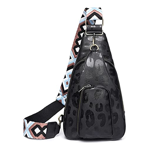 GSenhui Brusttasche Damen Sling Bag Boho,Crossbody Bag Damen Breiter Gurt Brusttasche Leder,Kleine Umhängetasche mit Reißverschluss und Schultergurt Frauen für Outdoorsport Einkaufen von GSenhui