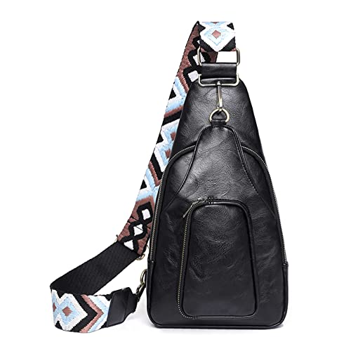 GSenhui Brusttasche Damen Sling Bag Boho,Crossbody Bag Damen Breiter Gurt Brusttasche Leder,Kleine Umhängetasche mit Reißverschluss und Schultergurt Frauen für Outdoorsport Einkaufen von GSenhui