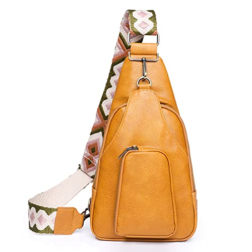 GSenhui Brusttasche Damen Sling Bag Boho,Crossbody Bag Damen Breiter Gurt Brusttasche Leder,Kleine Umhängetasche mit Reißverschluss und Schultergurt Frauen für Outdoorsport Einkaufen von GSenhui