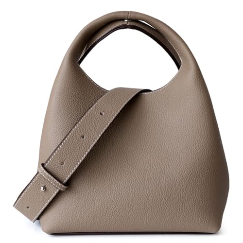 GSenhui Bucket Tote Bag Handtasche Echtesleder Klein Beuteltasche Elegant Schultertasche Damen Mittelgroß, Shopper Tasche Crossbody Bag mit Einstellbarem Gurt Handbag Taupe von GSenhui