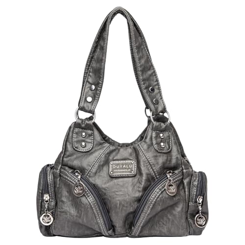 GSenhui City Bag Vintage Handtasche aus Weiches Leder, Hobo Bag Klein Schultertasche Vielen Fächern Ledertasche Damen-Henkeltasche Retro Umhängetasche Frauen für Mutter Punk-Stil von GSenhui