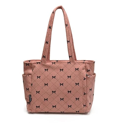 GSenhui Cord Shopper Damen Handtasche Cordury Tote Bag Elegant Große Umhängetasche Schleifenmuster Uni Tasche mit Reißverschluss für Arbeit Schule Gym von GSenhui