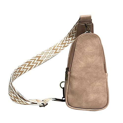 GSenhui Crossbody Bag Damen Breiter Gurt, Bauchtasche Damen Leder, Boho Stil Brusttasche Sling Bag Kleine Umhängetasche mit Reißverschluss und Schultergurt für Outdoorsport Reisen Einkaufen von GSenhui