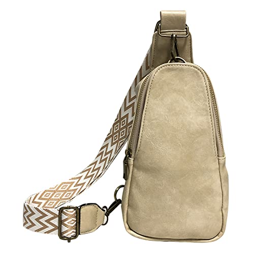 GSenhui Crossbody Bag Damen Breiter Gurt, Bauchtasche Damen Leder, Boho Stil Brusttasche Sling Bag Kleine Umhängetasche mit Reißverschluss und Schultergurt für Outdoorsport Reisen Einkaufen von GSenhui