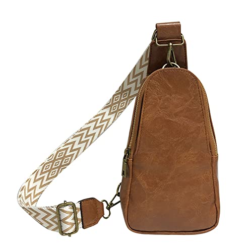 GSenhui Crossbody Bag Damen Breiter Gurt, Bauchtasche Damen Leder, Boho Stil Brusttasche Sling Bag Kleine Umhängetasche mit Reißverschluss und Schultergurt für Outdoorsport Reisen Einkaufen von GSenhui