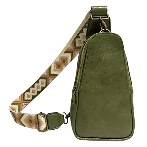 GSenhui Crossbody Bag Damen Breiter Gurt, Bauchtasche Damen Leder, Boho Stil Brusttasche Sling Bag Kleine Umhängetasche mit Reißverschluss und Schultergurt für Outdoorsport Reisen Einkaufen von GSenhui