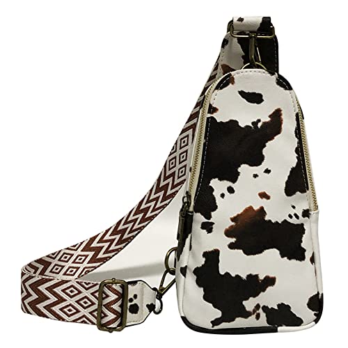 GSenhui Crossbody Bag Damen Breiter Gurt, Bauchtasche Damen Leder, Boho Stil Brusttasche Sling Bag Kleine Umhängetasche mit Reißverschluss und Schultergurt für Outdoorsport Reisen Einkaufen von GSenhui