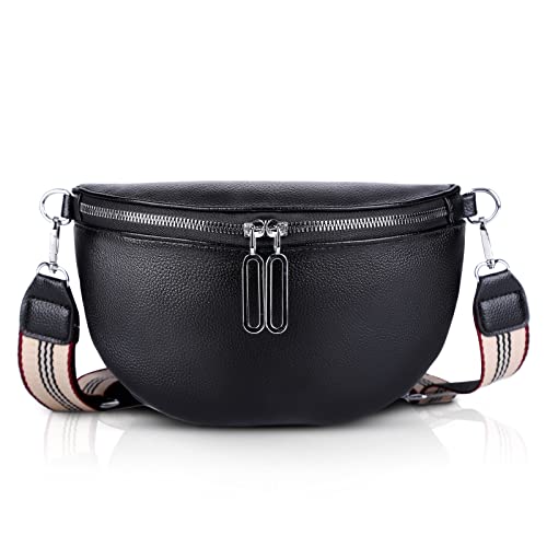 GSenhui Crossbody Bag Damen Breiter Gurt, Bauchtasche Damen Leder Geldbörse, Kleine Umhängetasche mit Reißverschluss und Abnehmbar Schultergurt, Handytasche Zum Umhängen Frauen,Schwarz von GSenhui