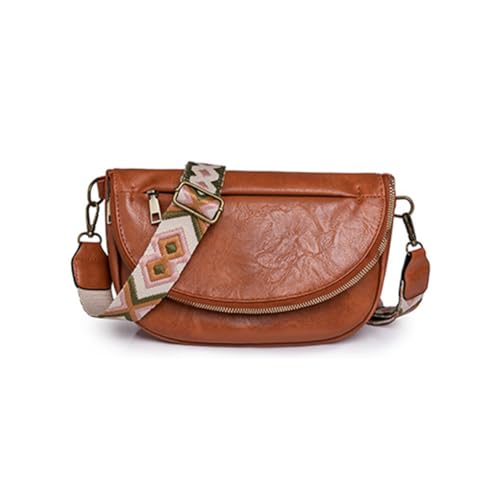 GSenhui Crossbody Bag Damen Breiter Gurt Umhängetasche Damen Retro Vintage Halbmond Hobo Schultertasche Leder mit Vielen Fächern Reißverschluss Magnetschnalle Braun Tasche von GSenhui