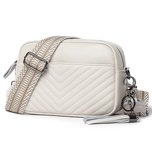 GSenhui Crossbody Bag Damen Echtes Leder Klein Umhängetasche Quaste Moderne Taschen mit Breitem Schultergurt und Einstellbarem Gurt 3 Fächern Schultertaschen für Damen Geldbörse von GSenhui