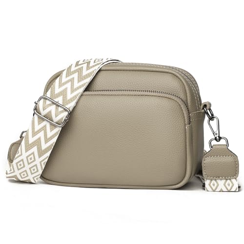GSenhui Crossbody Bag Damen Echtes Leder Kleine Umhängetasche mit Breitem Gurt Reißverschluss und Abnehmbar Schultergurt Handytasche Zum Umhängen Frauen Schwarz von GSenhui