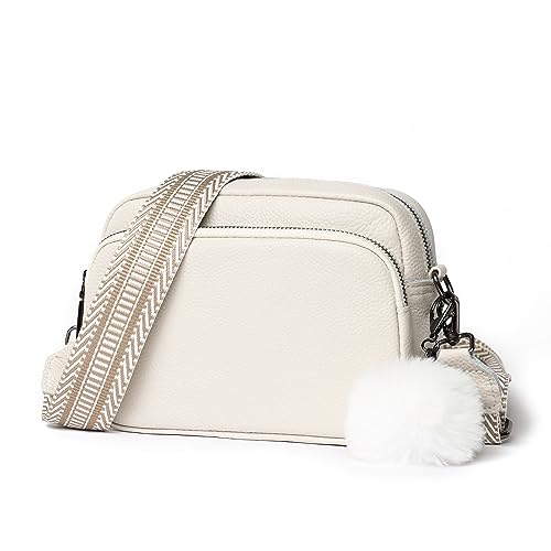 GSenhui Crossbody Bag Damen Echtes Leder Moderne Taschen mit Breitem Schultergurt Haarball Umhängetasche Damen Klein Schultertasche mit 3 Fächern Schwarz von GSenhui