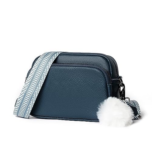 GSenhui Crossbody Bag Damen Leder Moderne Taschen mit Breitem Schultergurt Haarball Umhängetasche Damen Klein Schultertasche mit 3 Fächern Schwarz von GSenhui