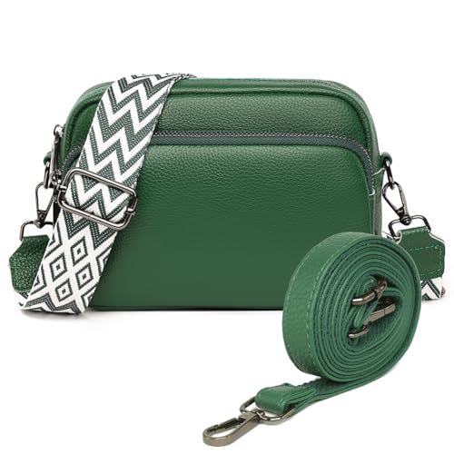 GSenhui Crossbody Bag Damen Echtes Leder Kleine Umhängetasche mit Breitem Gurt Reißverschluss und Abnehmbar Schultergurt Handytasche Zum Umhängen Frauen Schwarz von GSenhui