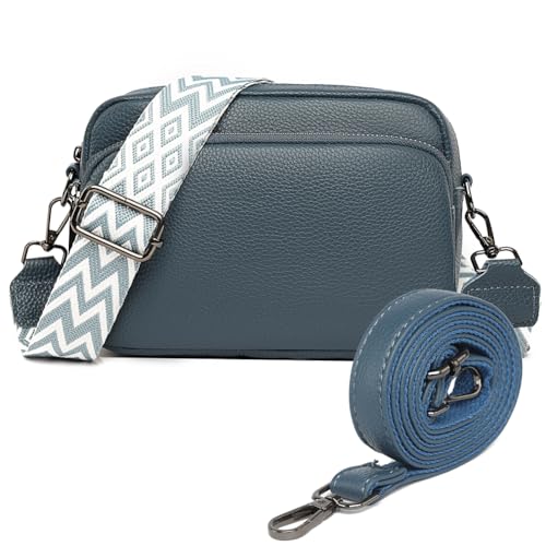 GSenhui Crossbody Bag Damen Echtes Leder Kleine Umhängetasche mit Breitem Gurt Reißverschluss und Abnehmbar Schultergurt Handytasche Zum Umhängen Frauen Schwarz von GSenhui