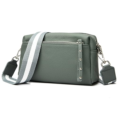 GSenhui Crossbody Bag Damen Leder Umhängetasche mit Breitem Gurt Einfarbig Moderne Taschen Schultertasche für Damen Vielen Fächern Quadratische Tasche Handtasche Schwarz von GSenhui