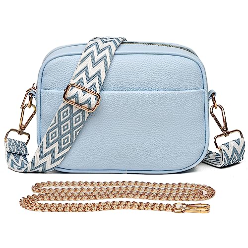 GSenhui Crossbody Bag Damen Moderne Taschen mit Breitem Schultergurt Einfarbig Crossbody Tasche Umhängetasche Klein 3 fächern Gesteppte Schultertasche für damen mit 2 Schultergurt von GSenhui