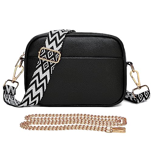 GSenhui Crossbody Bag Damen Moderne Taschen mit Breitem Schultergurt Einfarbig Crossbody Tasche Umhängetasche Klein 3 fächern Gesteppte Schultertasche für damen mit 2 Schultergurt von GSenhui