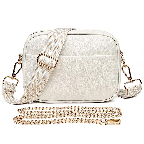 GSenhui Crossbody Bag Damen Moderne Taschen mit Breitem Schultergurt Einfarbig Crossbody Tasche Umhängetasche Klein 3 fächern Gesteppte Schultertasche für damen mit 2 Schultergurt von GSenhui