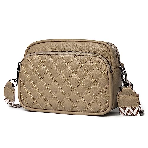 GSenhui Crossbody Tasche Damen Moderne Taschen mit Breitem Schultergurt Damen Umhängetasche Klein 3 fächern Einfarbig Gesteppte Schultertasche Leder für Frauen von GSenhui